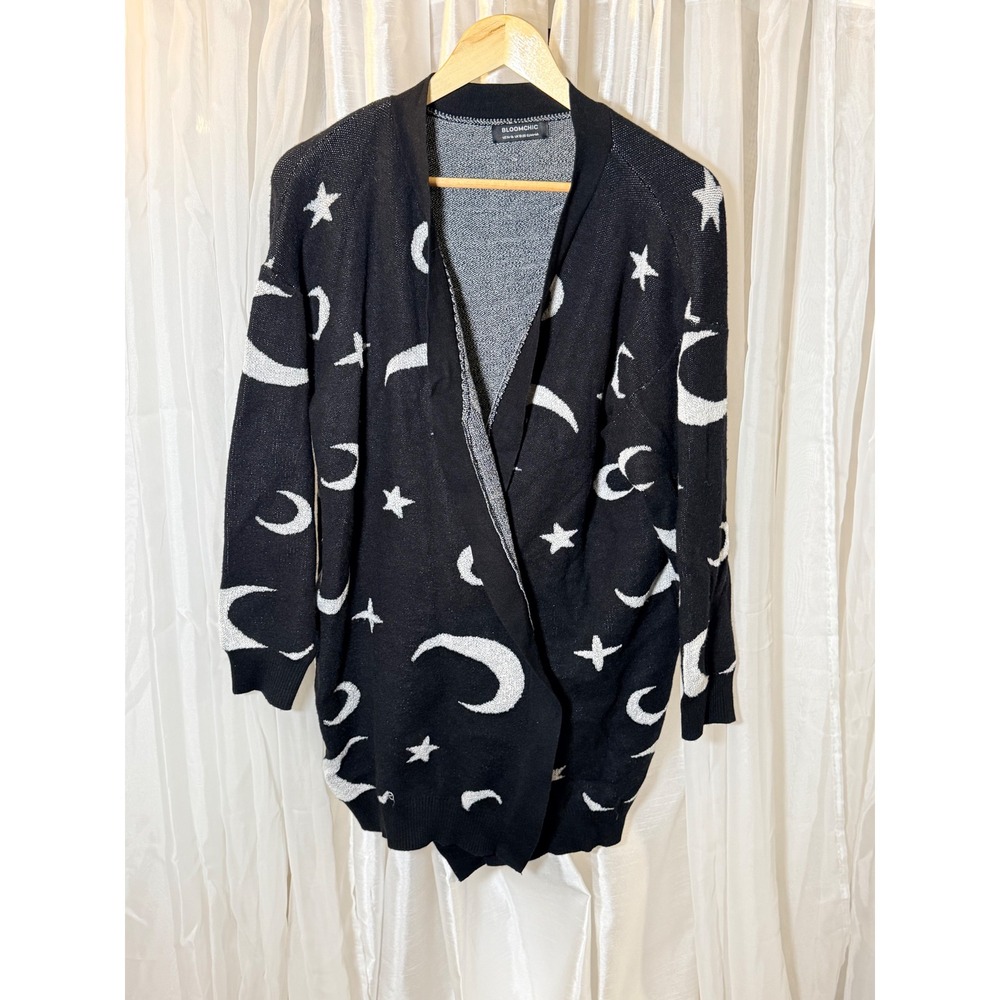 Bloomchic Cardigan Womens 14-16 Black Moon Star Celestial witchy Sweater